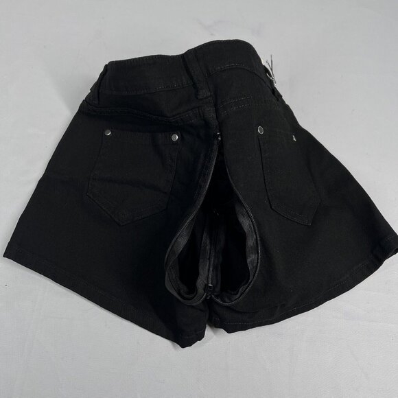 Denim Shorts Crotchless Zip Open Crotch Black Womens Small 5/6 - Picture 6 of 12
